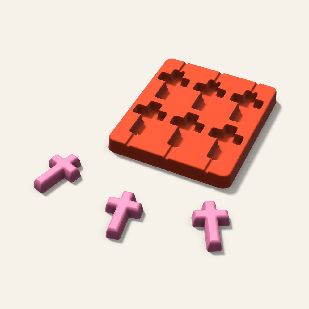 Cross Lollipop Mold, 2 Inch, 6 Cavity, 3D render