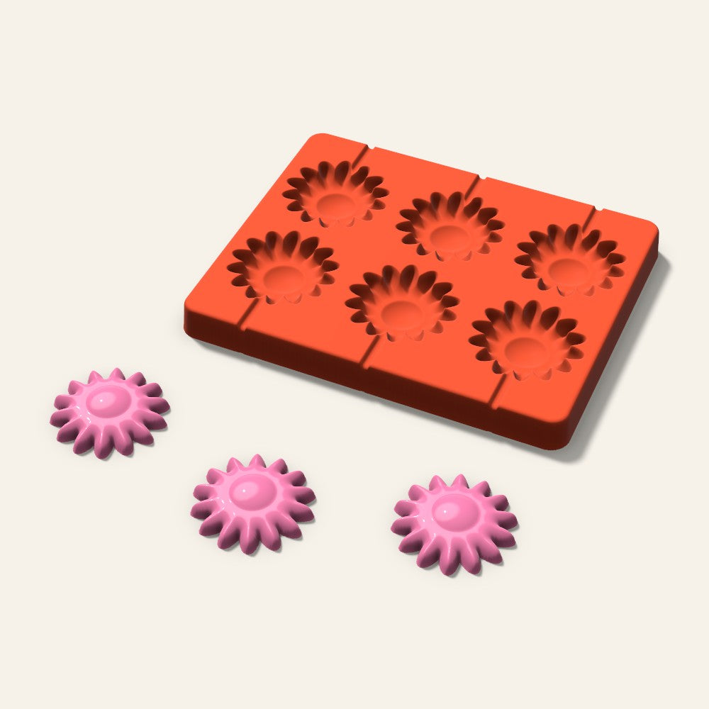 Sunflower Lollipop Mold, 2 Inch, 6 Cavity, 3D render