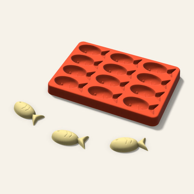 Fish Butter Pat Mold, 1.75 Inch, 12 Cavity, 3D render