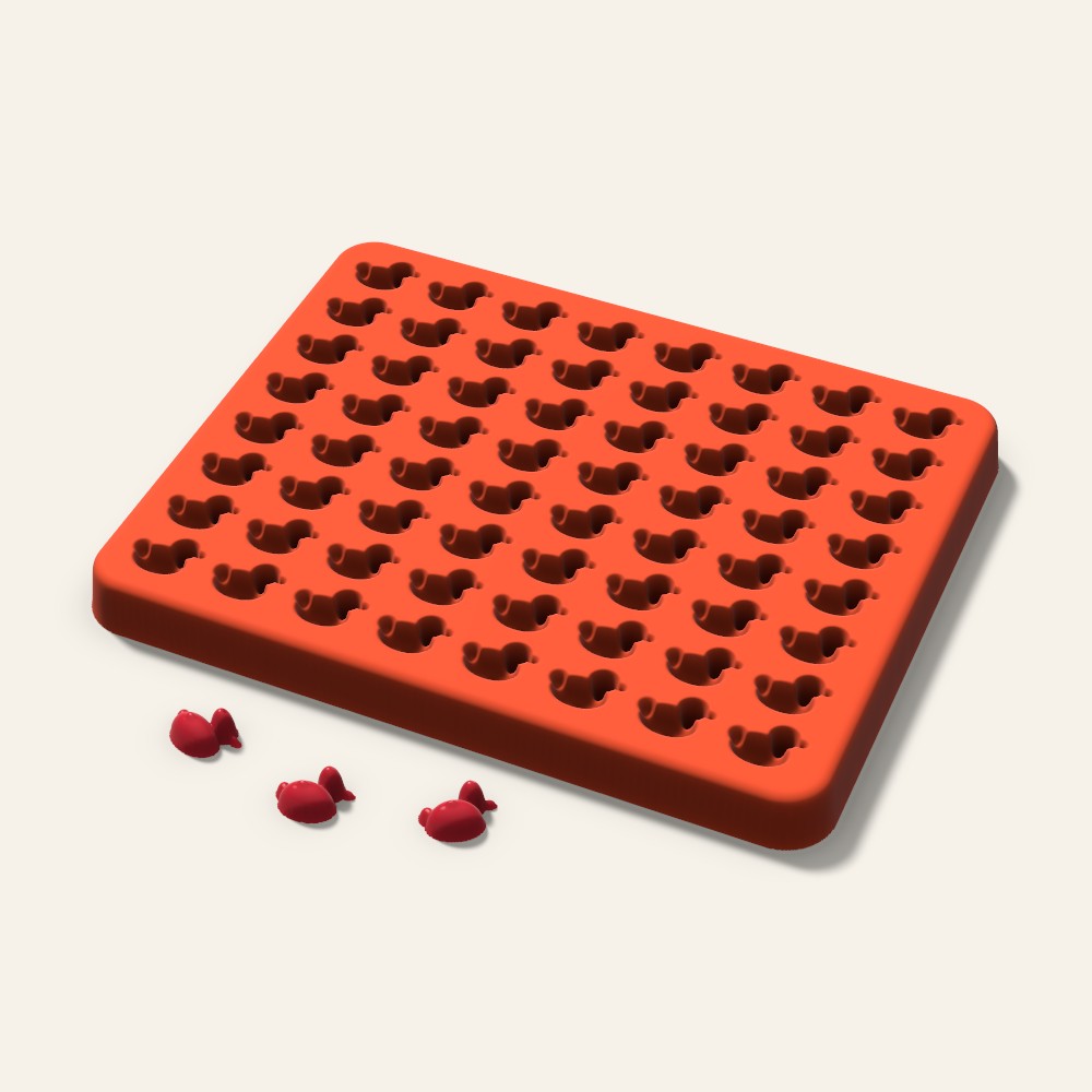 Duck Gummy Mold, 0.5 Inch, 64 Cavity, 3D render