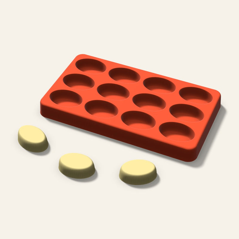 Oval Butter Pat Mold, 1.25 Inch, 12 Cavity