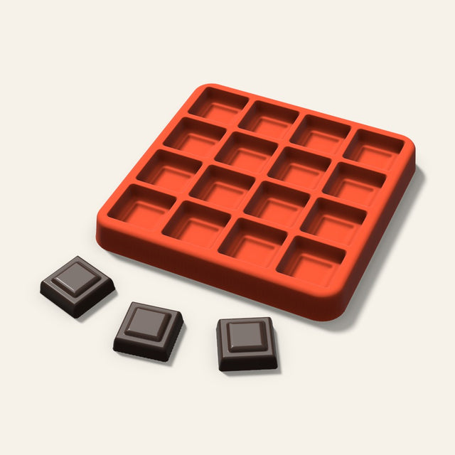 Embossed Square Gummy Mold, 0.75 Inch, 16 Cavity, 3D render