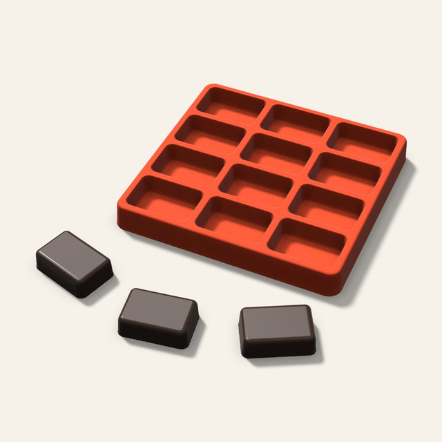Rounded Rectangle Chocolate Mold, 1.75 Inch, 12 Cavity, 3D render
