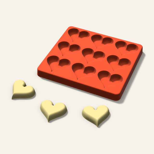 Heart Butter Pat Mold, 1.75 Inch, 9 Cavity, 3D render