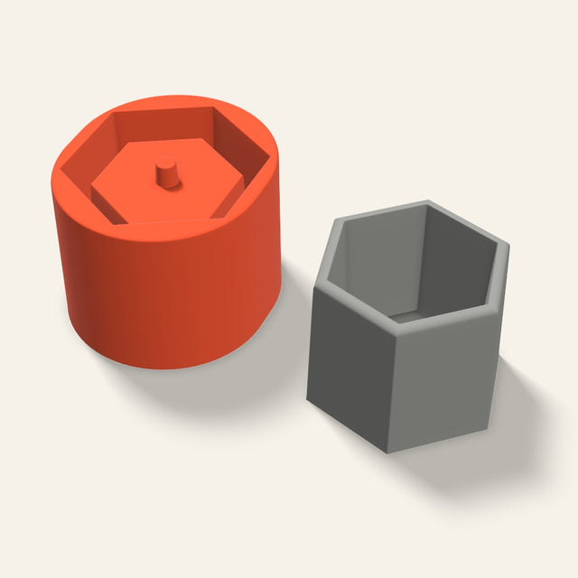 Low Hexagon Concrete Planter Mold, 4.5 Inch, 3D render
