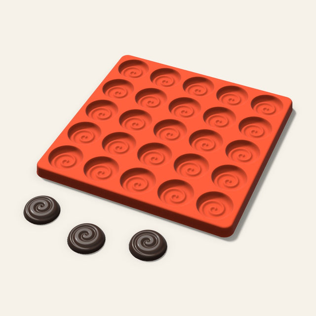 Swirl Chocolate Mold, 1.25 Inch, 25 Cavity, 3D render