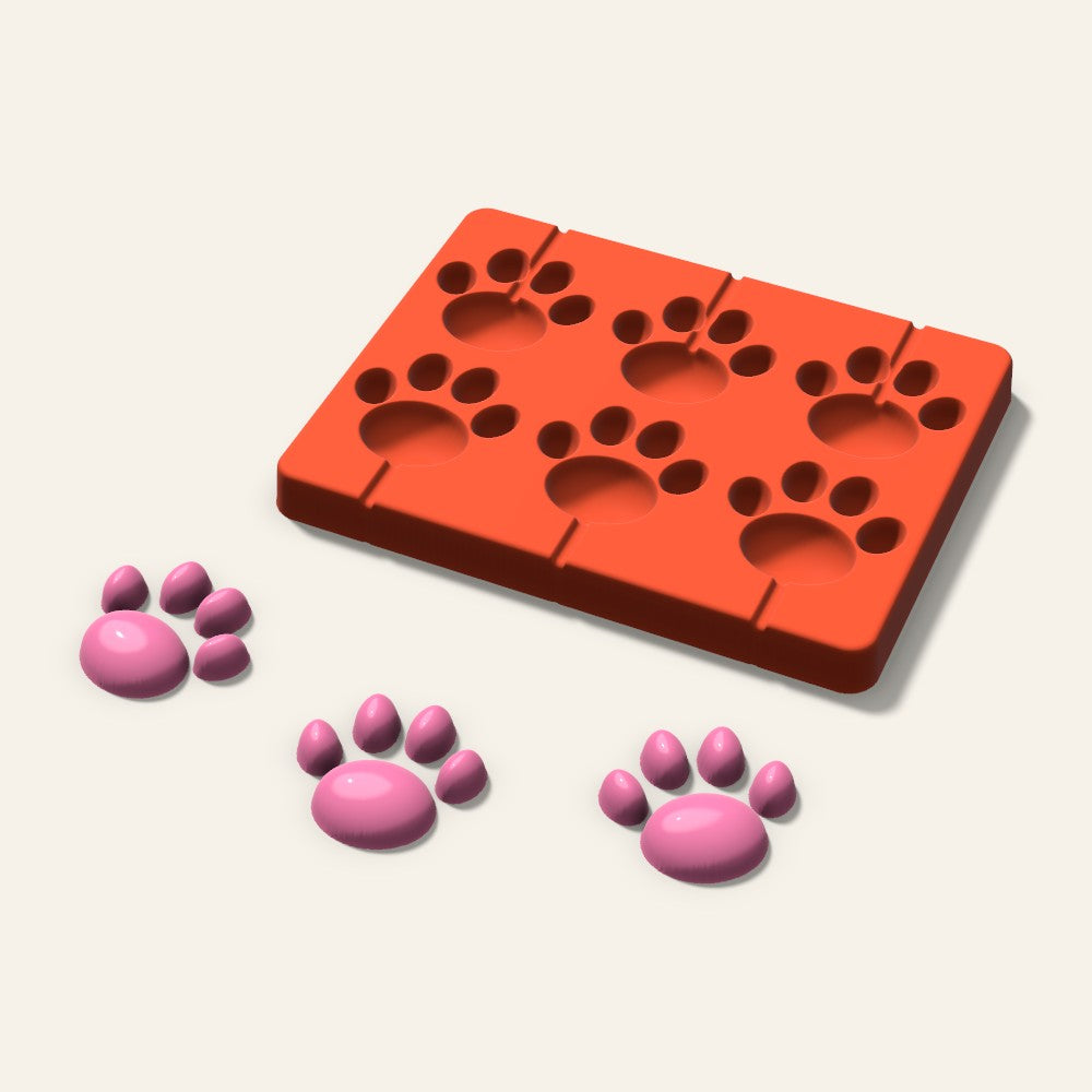 Paw Print Lollipop Mold, 2 Inch, 6 Cavity, 3D render