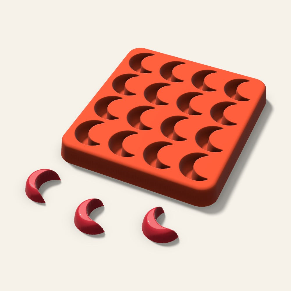 Crescent Moon Gummy Mold, 0.75 Inch, 16 Cavity, 3D render