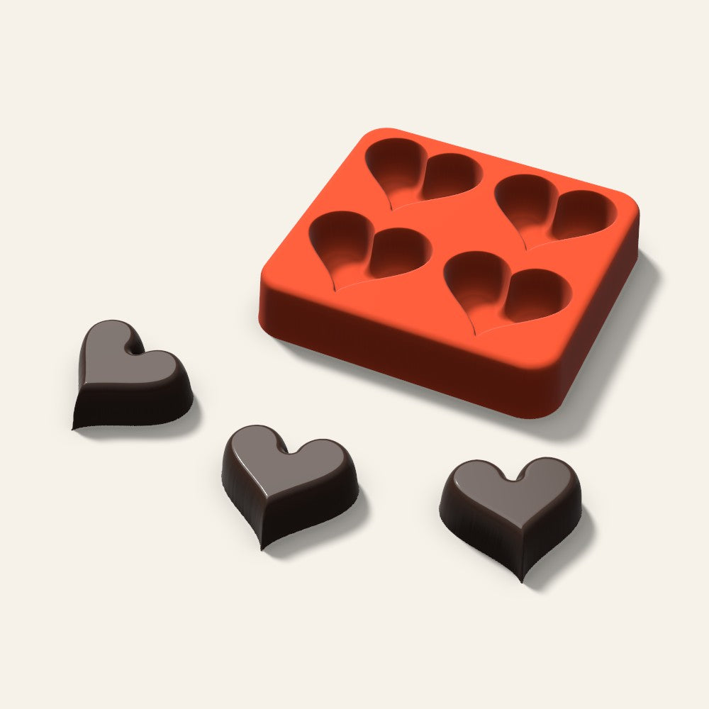 Heart Candy Mold, 1.25 Inch, 4 Cavity, 3D render