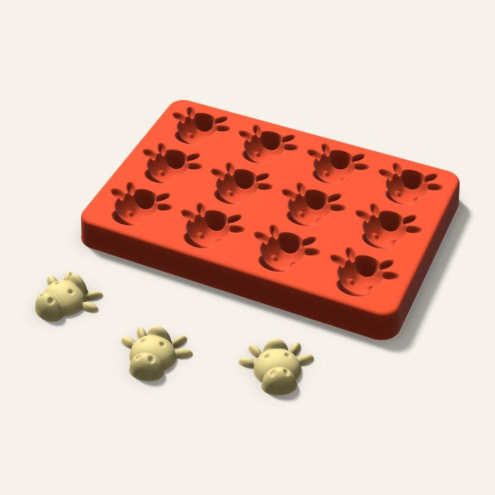 Cow Butter Pat Mold, 1.25 Inch, 12 Cavity, 3D render