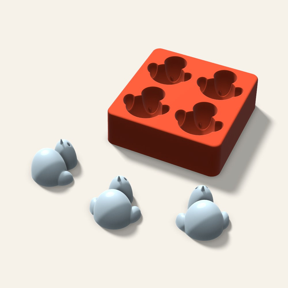 Chick Ice Mold, 2 Inch, 4 Cavity, 3D render