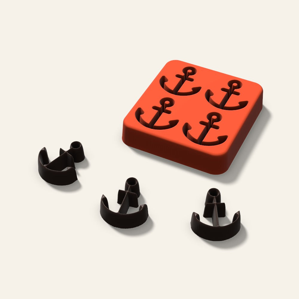 Anchor Candy Mold, 1.25 Inch, 4 Cavity, 3D render