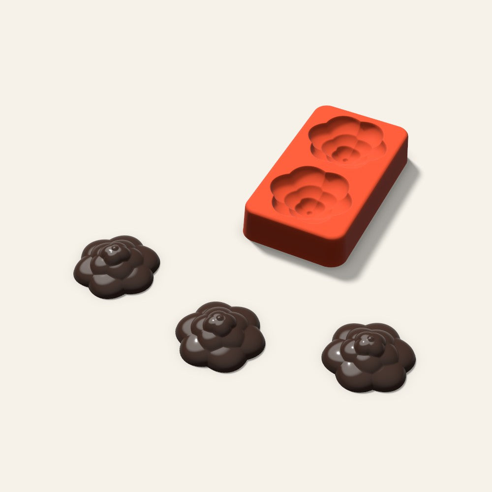 Rosette Chocolate Mold, 1.75 Inch, 2 Cavity, 3D render