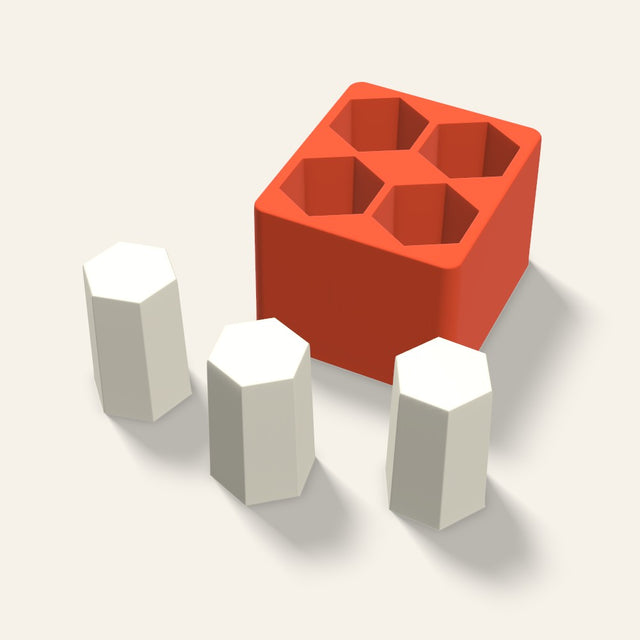 Hexagon Pillar Votive Candle Mold, 2 x 3 Inch, 4 Cavity, 3D render