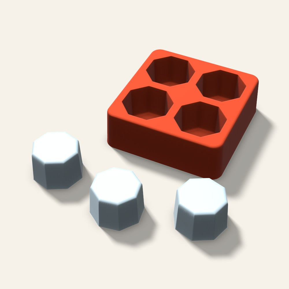 Octagon Ice Mold, 1.5 Inch, 4 Cavity, 3D render