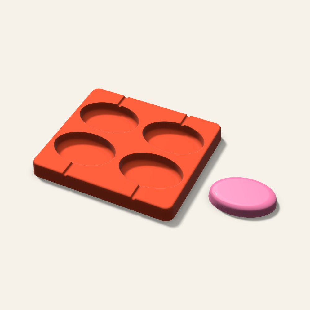 Oval Tall Lollipop Mold, 2.5 Inch, 4 Cavity, 3D render