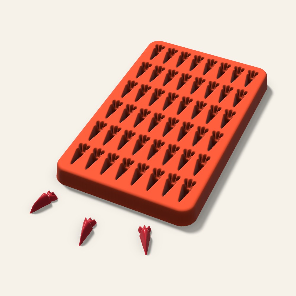 Carrot Gummy Mold, 0.75 Inch, 48 Cavity, 3D render
