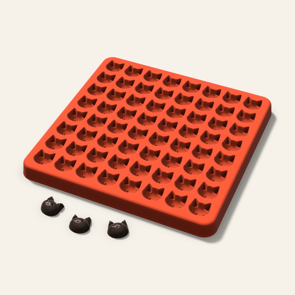 Cat Gummy Mold, 0.5 Inch, 64 Cavity, 3D render
