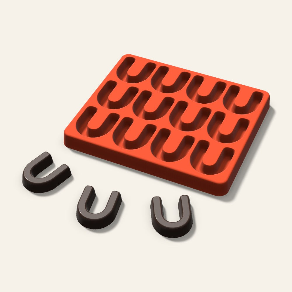 Letter U Candy Mold, 1.5 Inch, 12 Cavity, 3D render