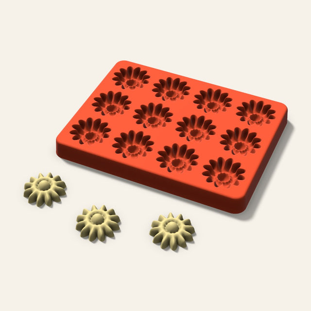 Daisy Butter Pat Mold, 1.25 Inch, 12 Cavity, 3D render