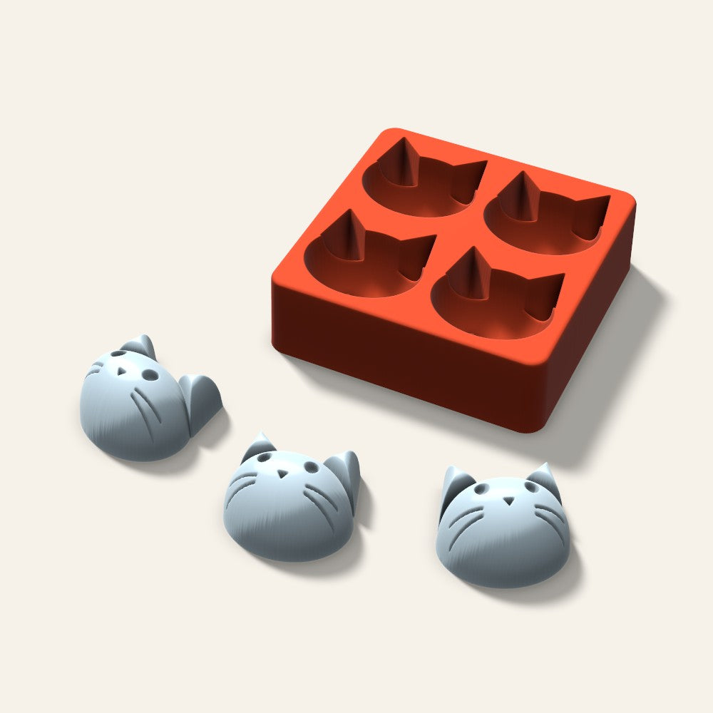 Cat Ice Mold, 2 Inch, 4 Cavity, 3D render