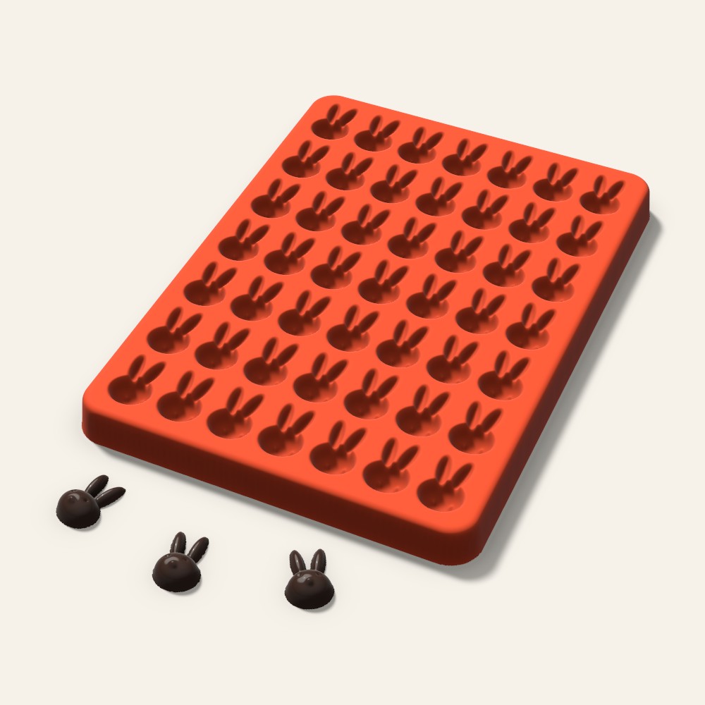 Bunny Gummy Mold, 0.75 Inch, 49 Cavity, 3D render