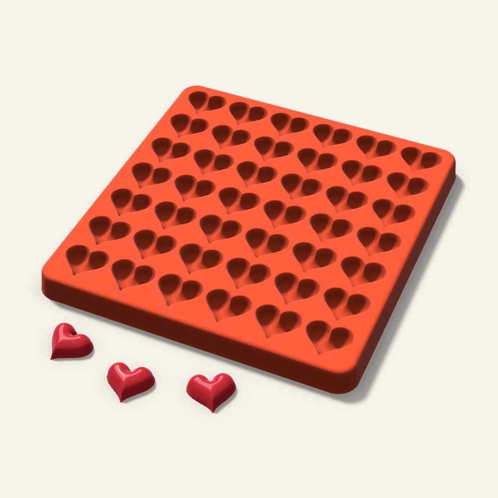 Puffy Heart Gummy Mold, 0.75 Inch, 42 Cavity, 3D render
