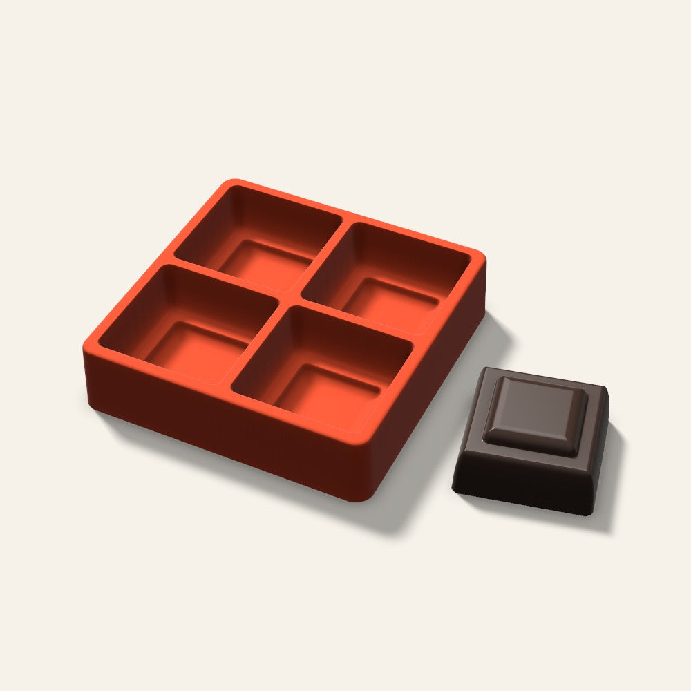 Embossed Square Mini Cake Mold, 2.5 Inch, 4 Cavity, 3D render