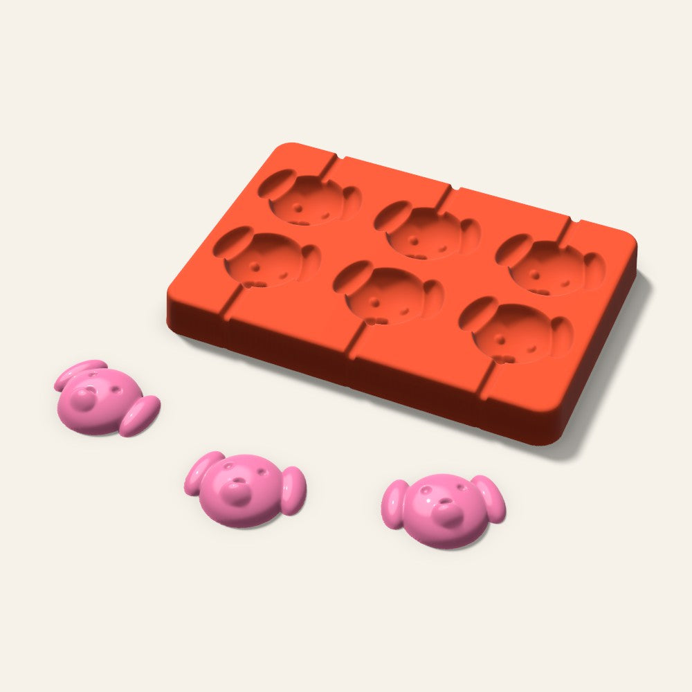 Dog Lollipop Mold, 2 Inch, 6 Cavity, 3D render