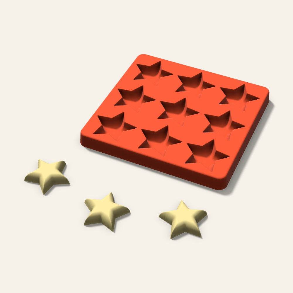 Star Butter Pat Mold, 1.75 Inch, 9 Cavity, 3D render