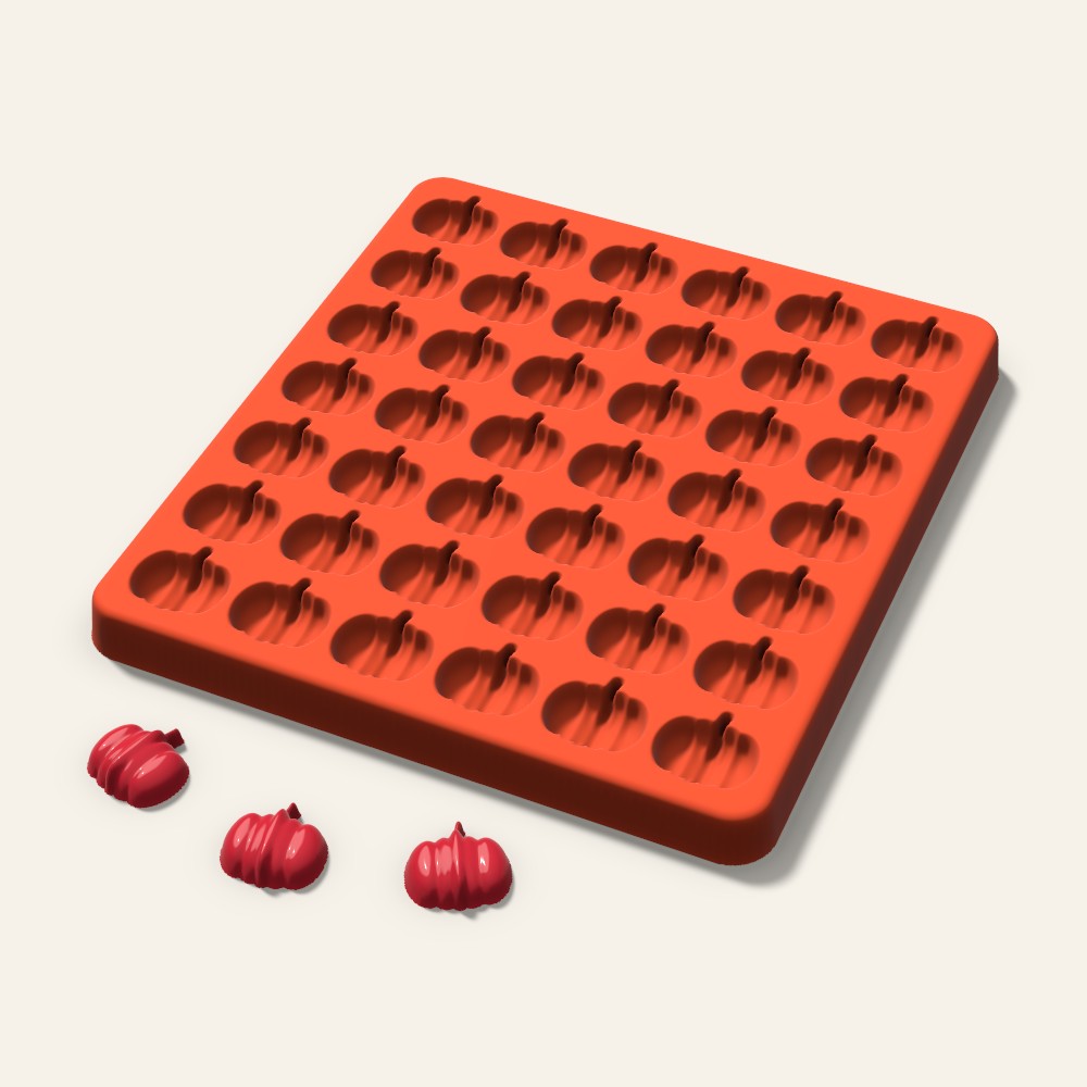 Pumpkin Gummy Mold, 0.75 Inch, 42 Cavity, 3D render