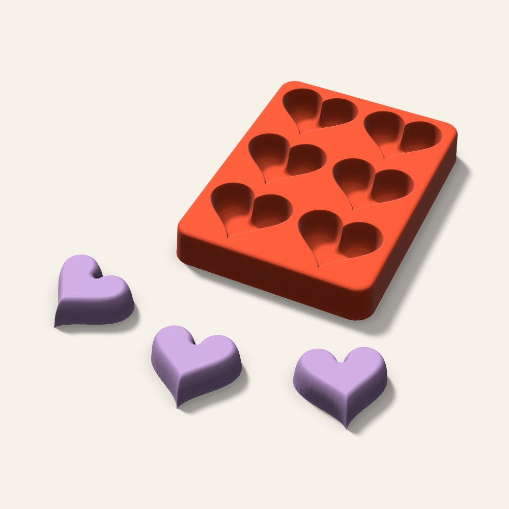 Heart Wax Melt Mold, 1.5 Inch, 6 Cavity, 3D render