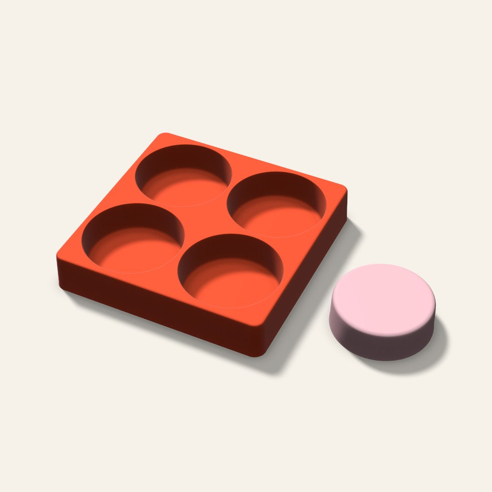 Round Puck Soap Mold, 3 Inch, 4 Cavity, 3D render
