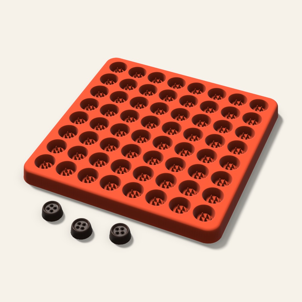 Button Gummy Mold, 0.5 Inch, 64 Cavity, 3D render