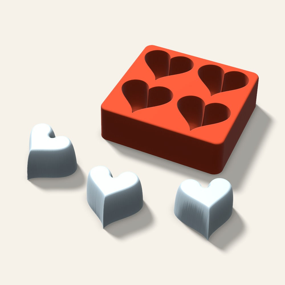 Heart Ice Mold, 2 Inch, 4 Cavity, 3D render