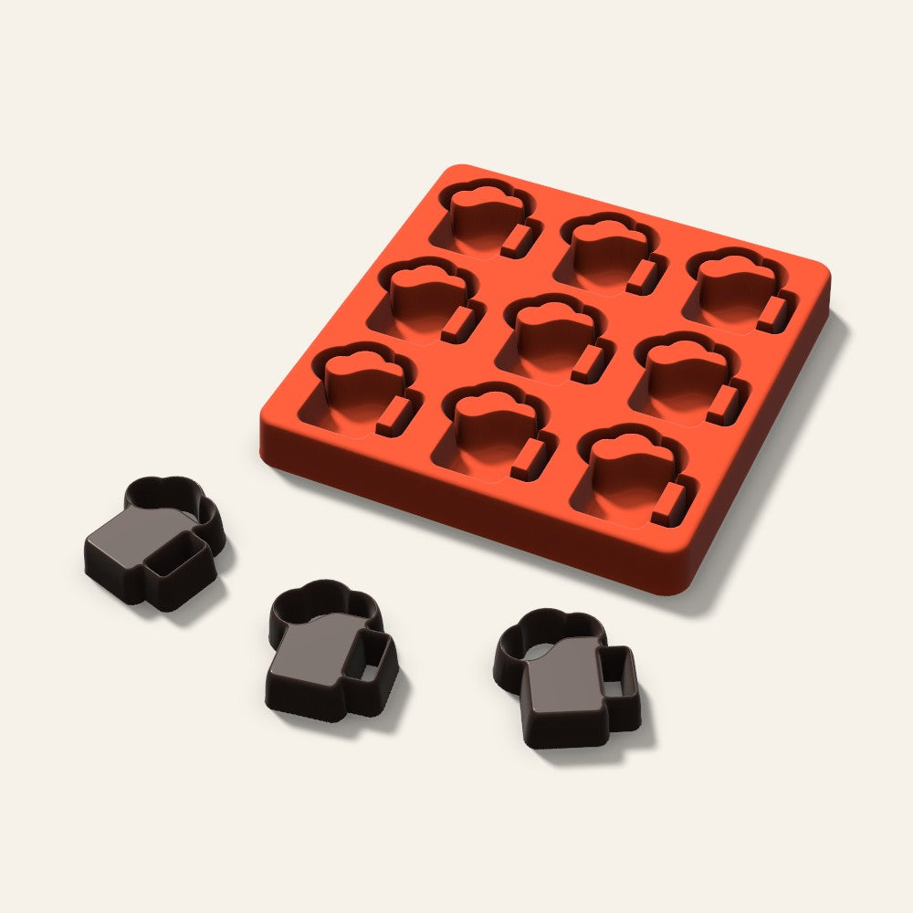 Beer Mug Chocolate Mold, 1.75 Inch, 9 Cavity, 3D render
