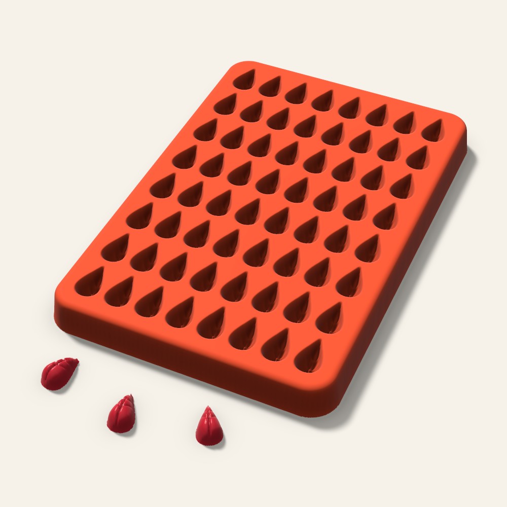 Leaf Gummy Mold, 0.5 Inch, 64 Cavity, 3D render