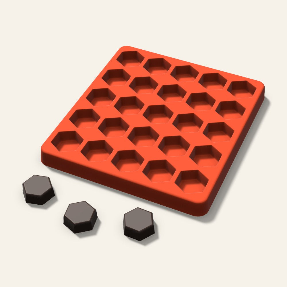 Hexagon Candy Mold, 1 Inch, 25 Cavity, 3D render