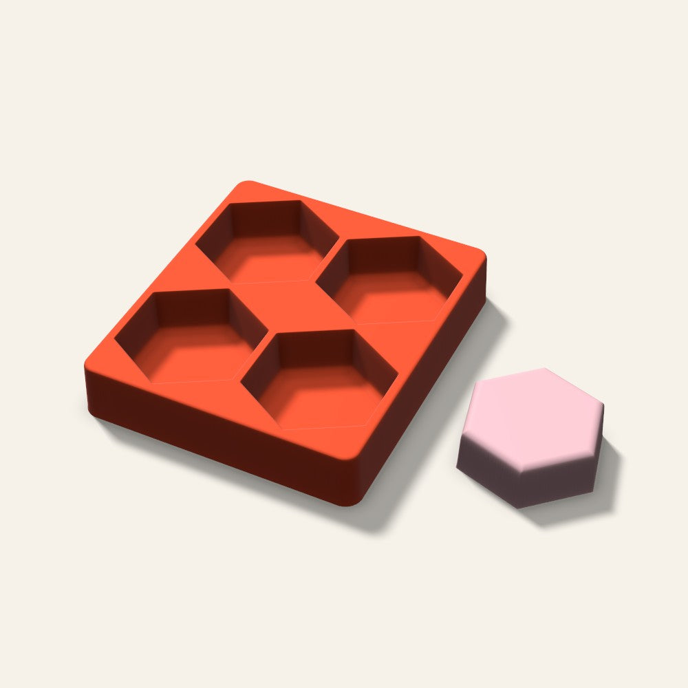 Hexagon Soap Mold, 3 Inch, 4 Cavity, 3D render