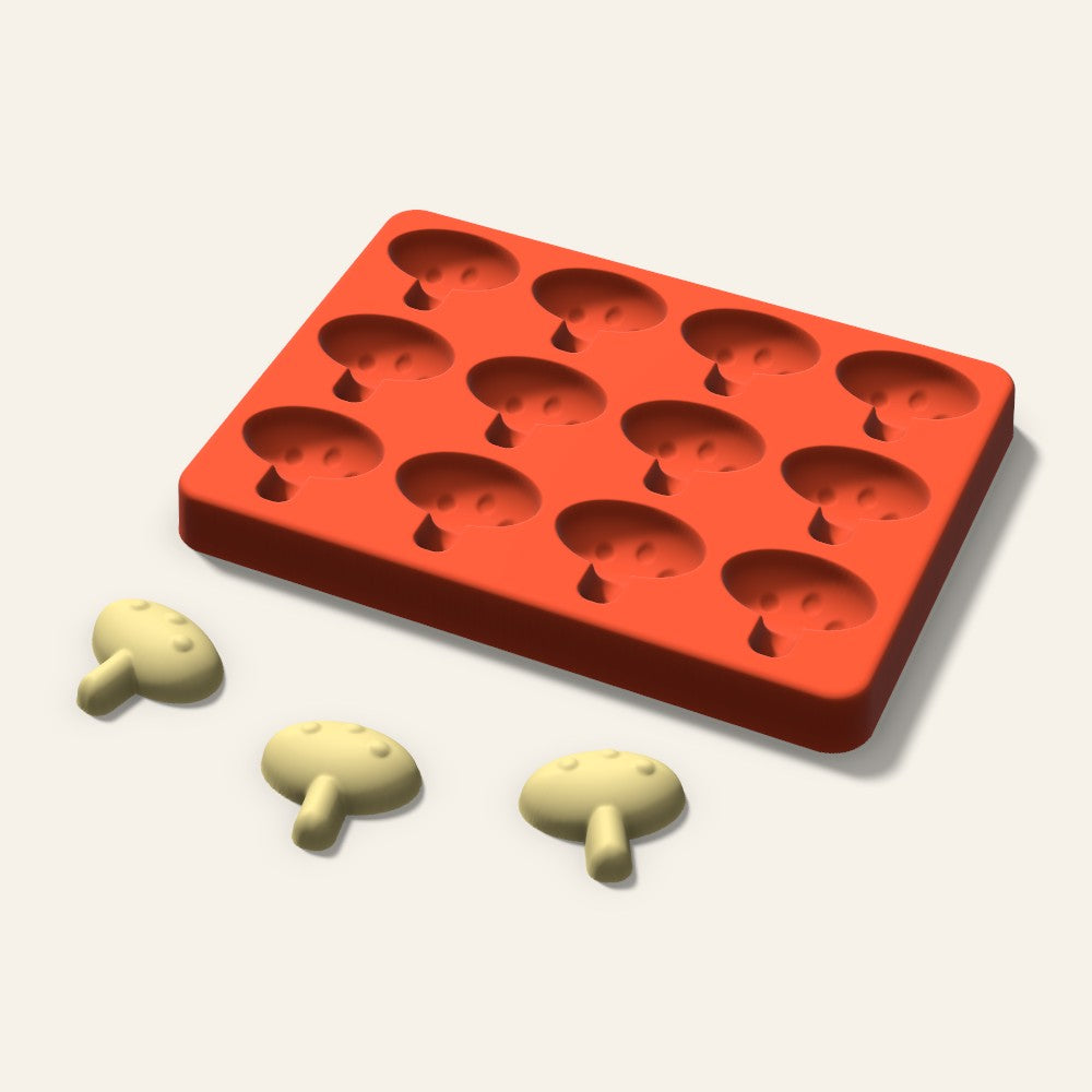 Mushroom Butter Pat Mold, 1.25 Inch, 12 Cavity, 3D render