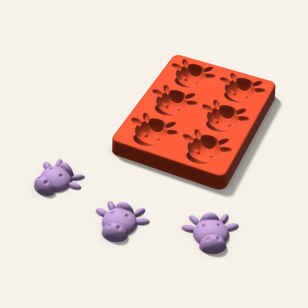 Cow Wax Melt Mold, 2 Inch, 6 Cavity, 3D render