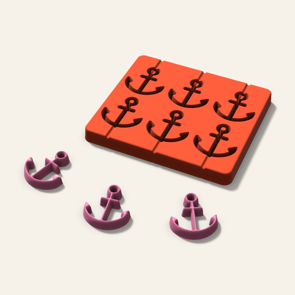 Anchor Lollipop Mold, 2 Inch, 6 Cavity, 3D render