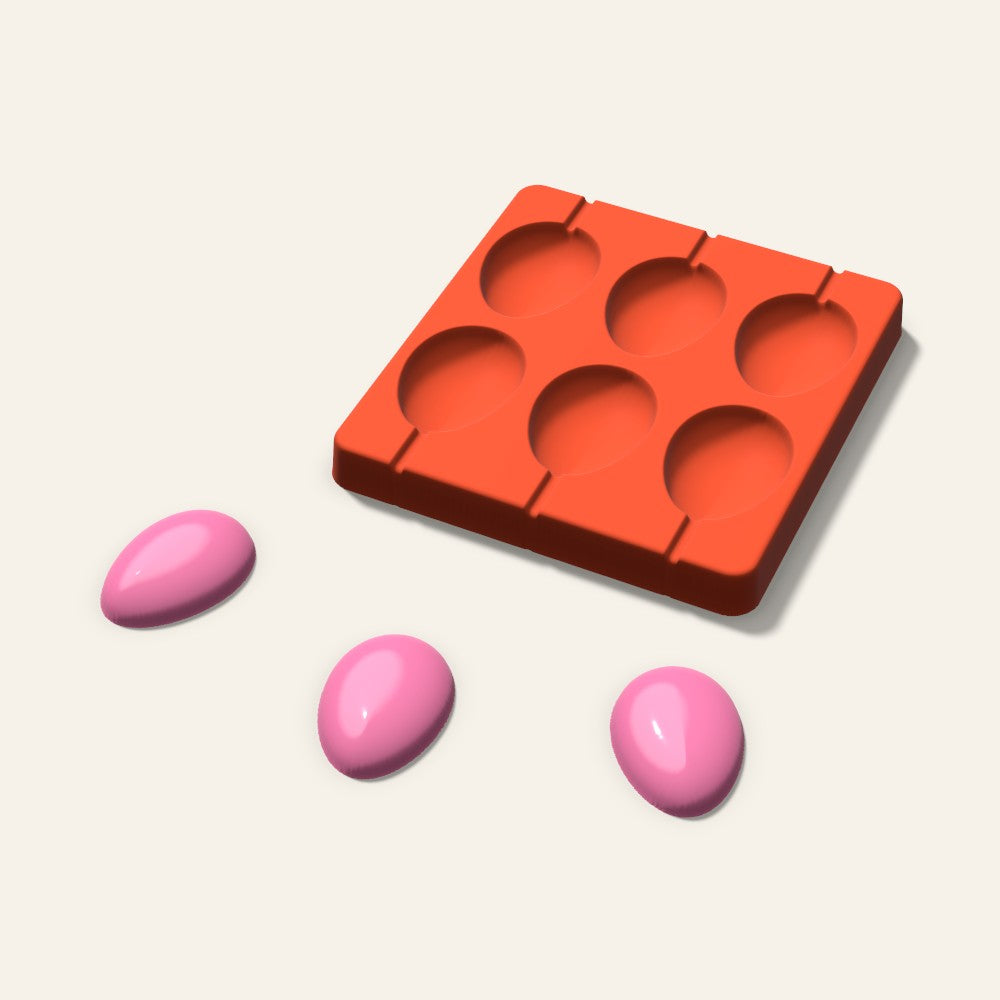 Egg Lollipop Mold, 2 Inch, 6 Cavity, 3D render