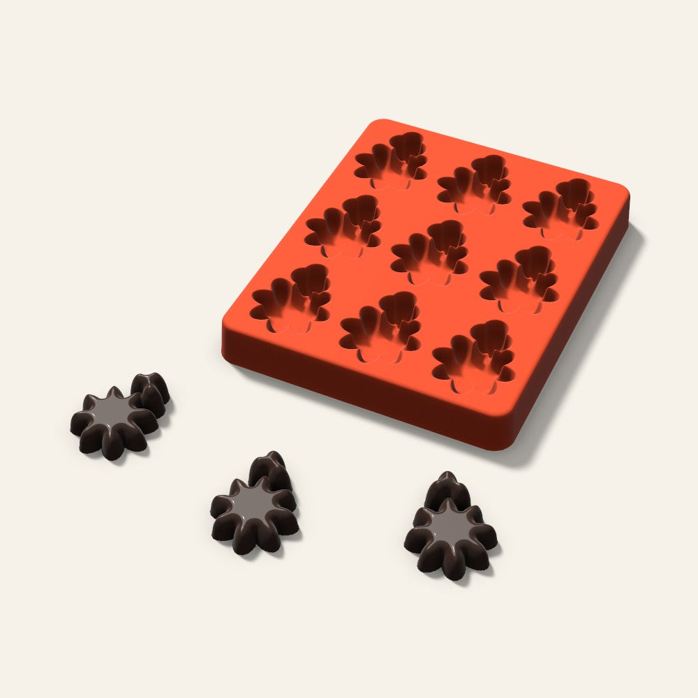 Holly Chocolate Mold, 1.75 Inch, 9 Cavity, 3D render