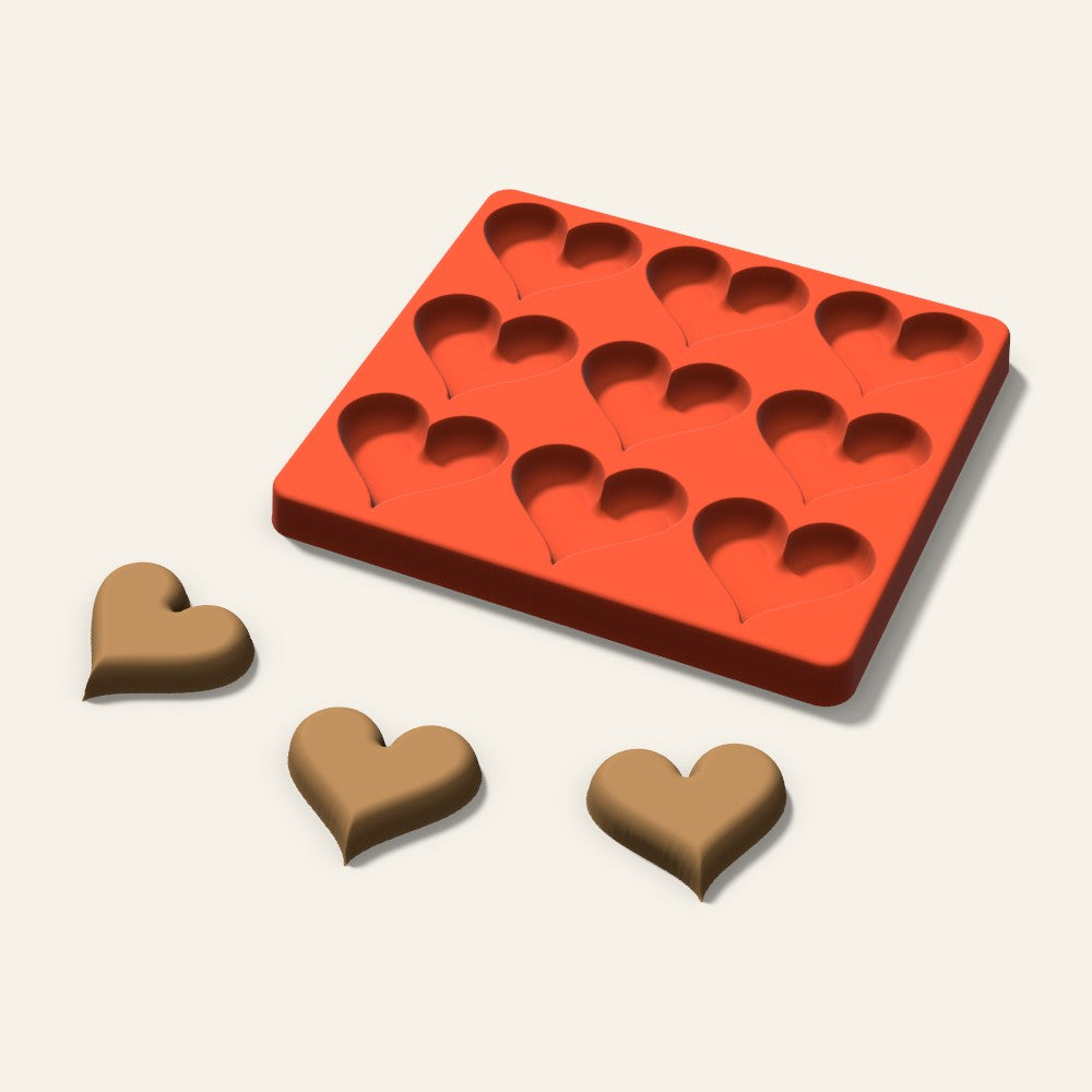Heart Pet Treat Mold, 2 Inch, 9 Cavity, 3D render