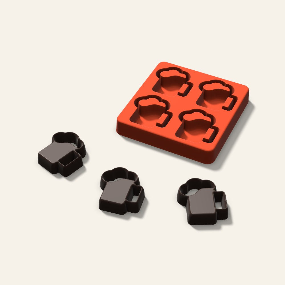 Beer Mug Chocolate Mold, 2 Inch, 4 Cavity, 3D render