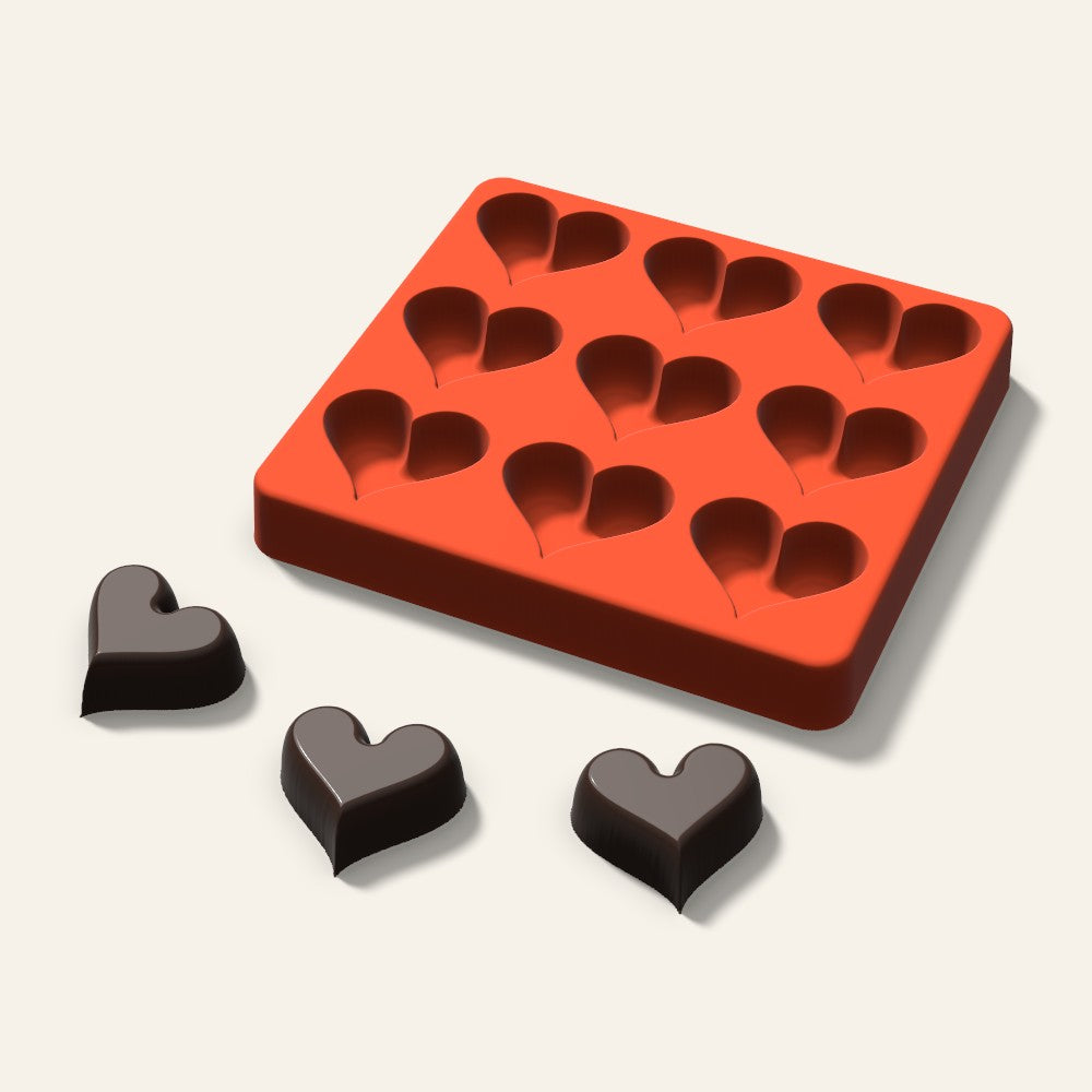 Heart Chocolate Mold, 1.5 Inch, 9 Cavity, 3D render