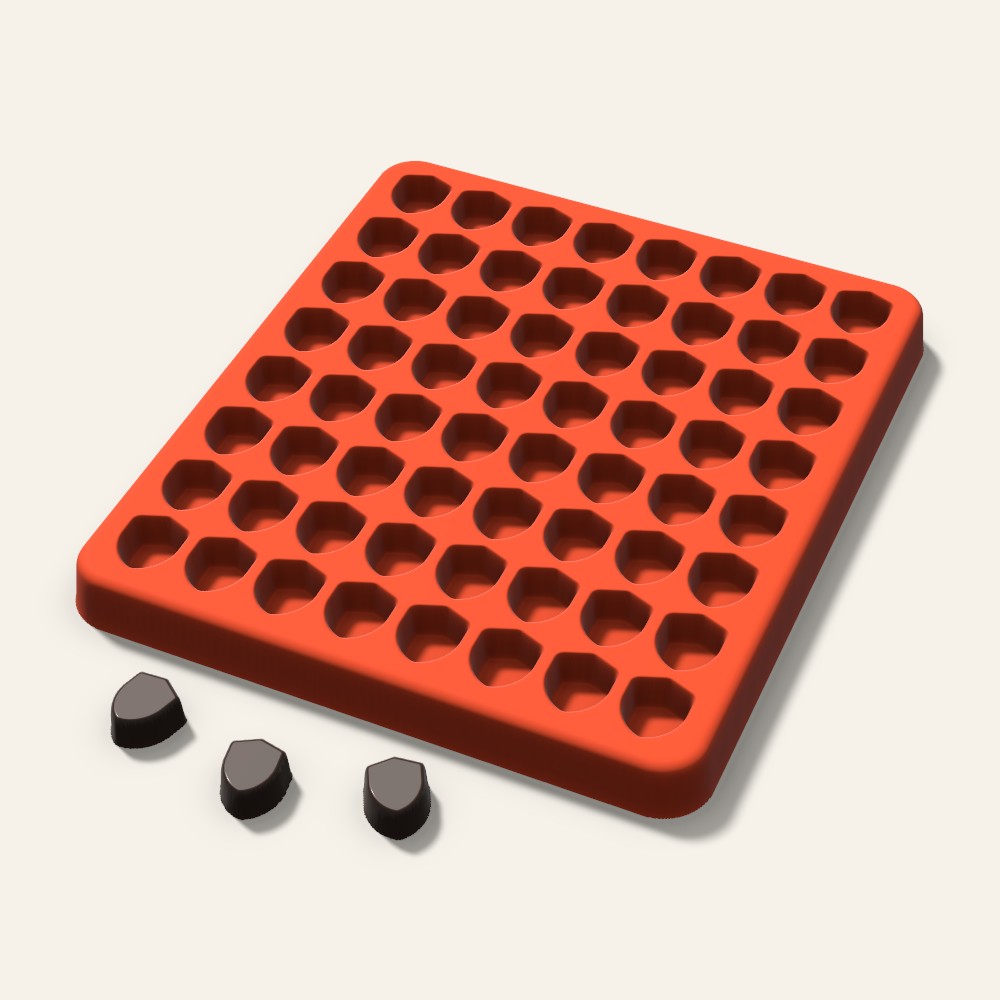 Shield Gummy Mold, 0.5 Inch, 64 Cavity, 3D render