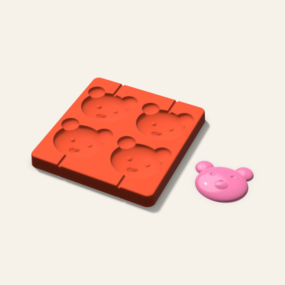Bear Lollipop Mold, 2.5 Inch, 4 Cavity, 3D render
