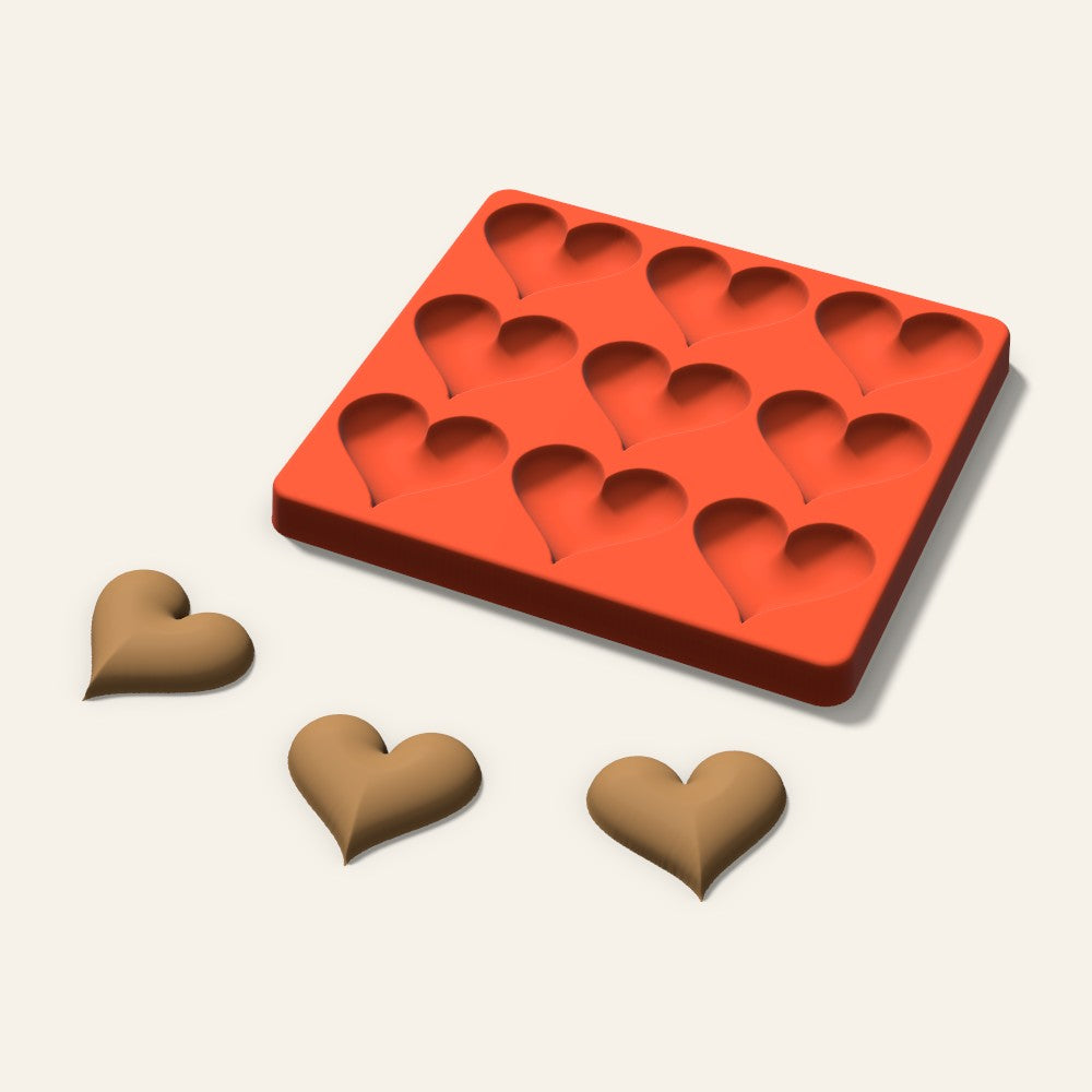 Puffy Heart Pet Treat Mold, 2 Inch, 9 Cavity, 3D render